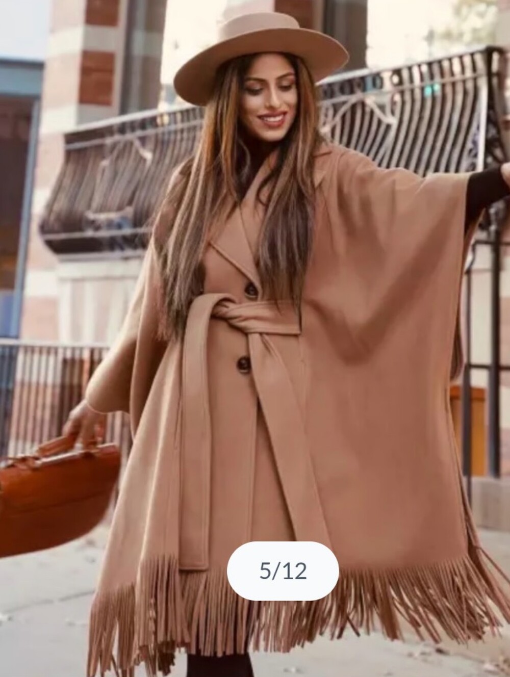 Express Camel Fringe Belted Cape Poncho Pea Coat_M/L